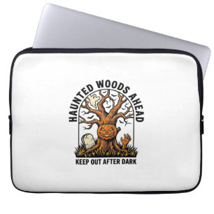 Spooky Haunted Tree Vintage Halloween Warning Shir Laptop Sleeve