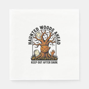 Spooky Haunted Tree Vintage Halloween Warning Shir Napkin
