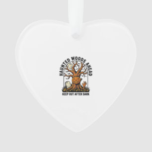Spooky Haunted Tree Vintage Halloween Warning Shir Ornament