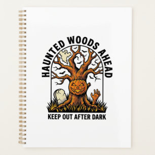 Spooky Haunted Tree Vintage Halloween Warning Shir Planner