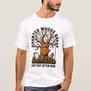 Spooky Haunted Tree Vintage Halloween Warning Shir T-Shirt