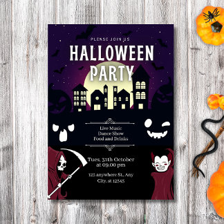 Spooky Haunted Village & Monsters Halloween Party  Invitation