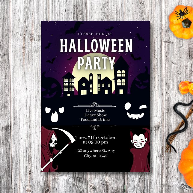 Spooky Haunted Village & Monsters Halloween Party  Invitation (Spooky Haunted Village & Monsters Halloween Party Invitation
)
