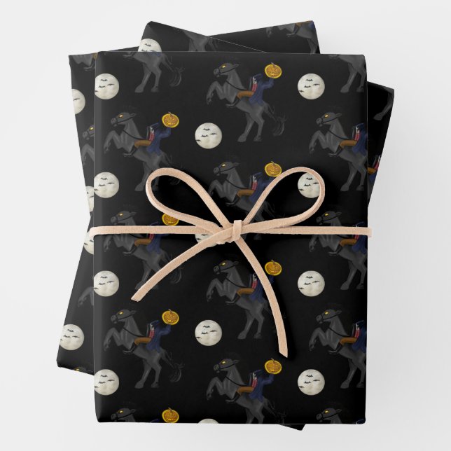 Spooky Headless Horseman Sleepy Hollow Halloween Wrapping Paper Sheet (In situ)