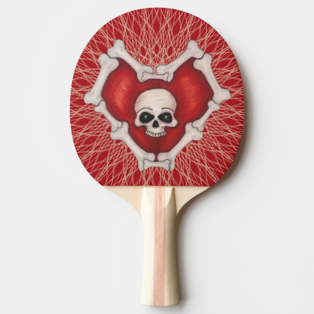 Spooky Heart of Bones With Skull on Spiral Lines Ping Pong Paddle (Front)