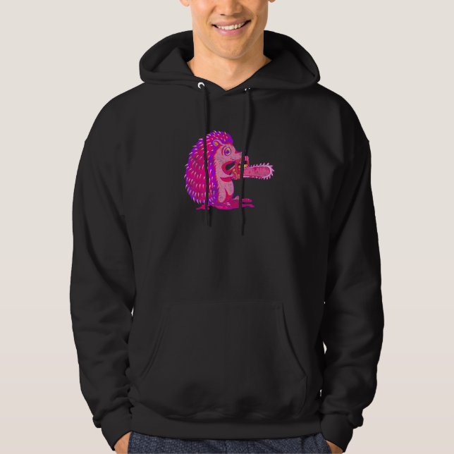 Spooky Hedgehog Vaporwave Creepy Animal Chainsaw H Hoodie (Front)