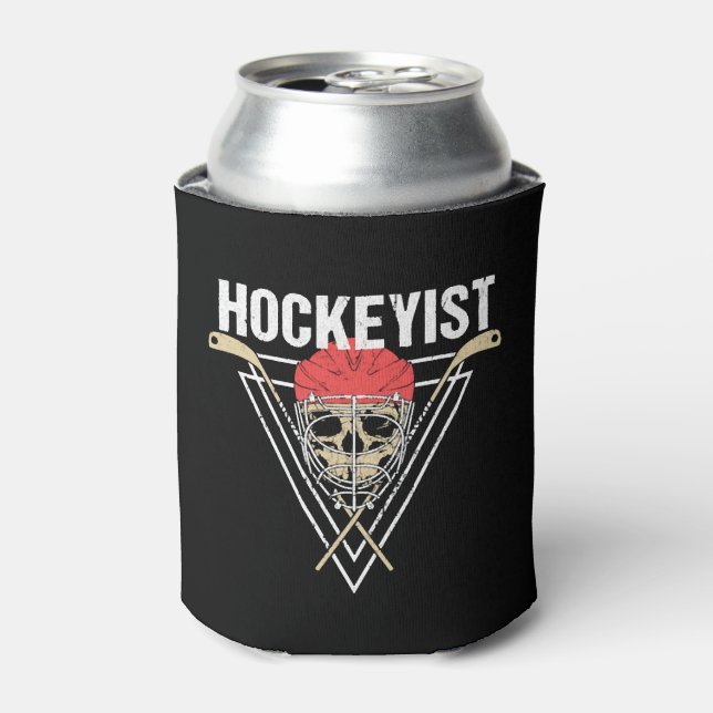 Spooky Hockey Player Enforcer Halloween Skull Bone Can Cooler (Can Front)