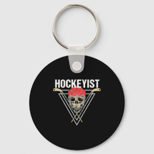 Spooky Hockey Player Enforcer Halloween Skull Bone Key Ring
