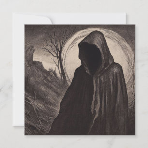 Spooky Hooded Figure Antique Illustration Card