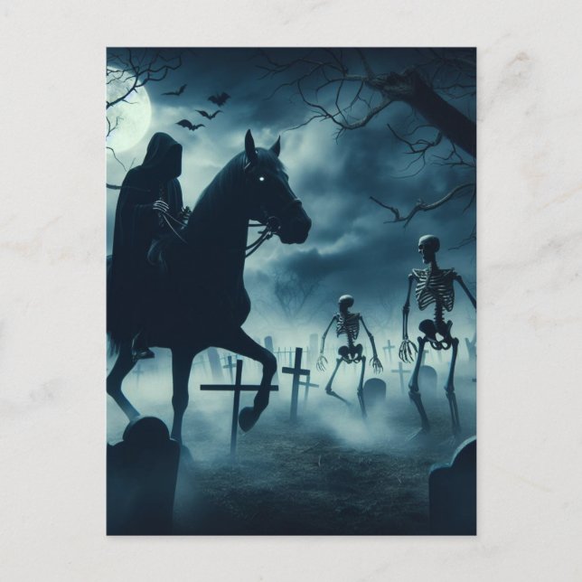Spooky Horse Man in the Cemetary Halloween Postcard (Front)