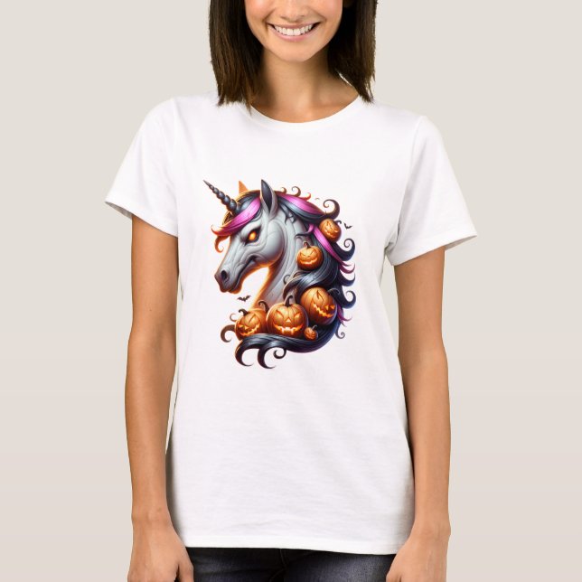 🦄🎃 Spooky Horse Women’s Halloween Shirt 👻✨ (Front)