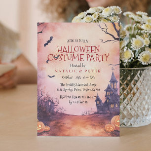 Spooky House and Bats Halloween Costume Party Invitation