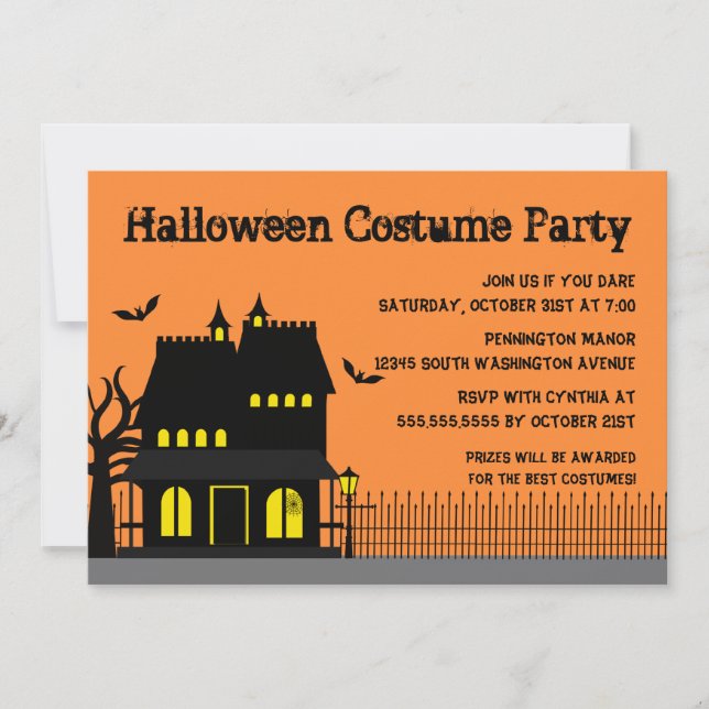 Spooky house halloween costume party invitation (Front)