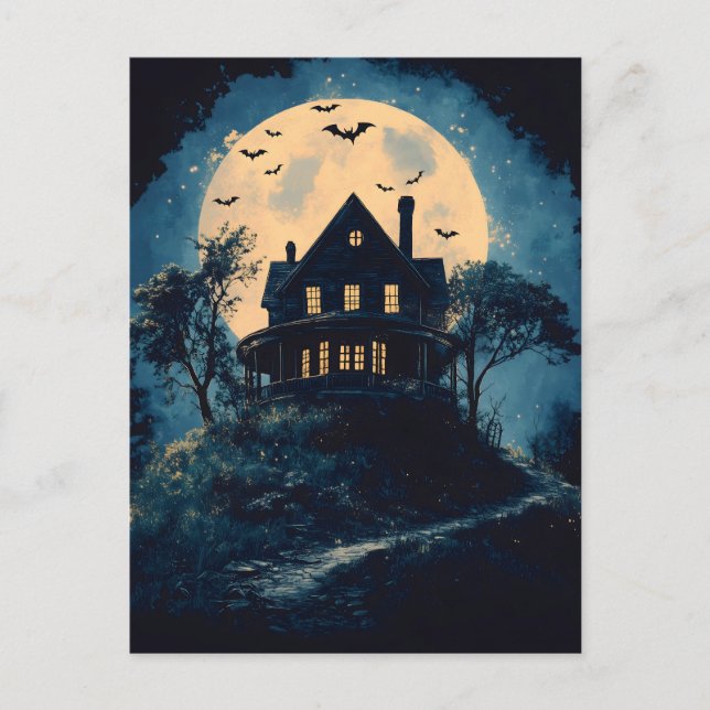 Spooky house on a hill, Halloween concept Postcard (Front)