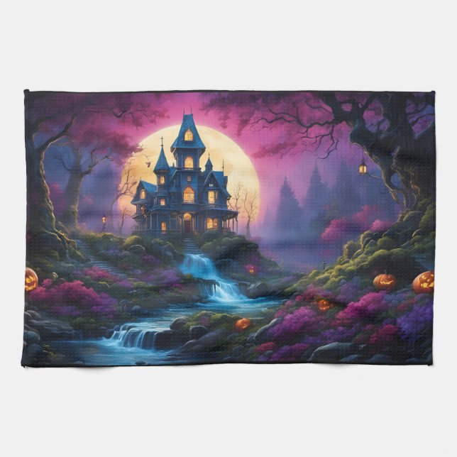 Spooky House on Halloween Hill Tea Towel (Horizontal)