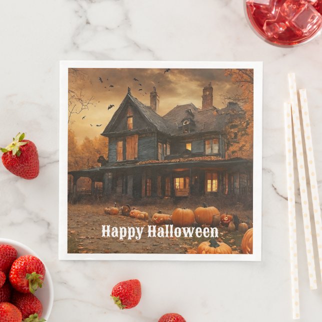 Spooky House Pumpkin Halloween Collection Napkin (Insitu)
