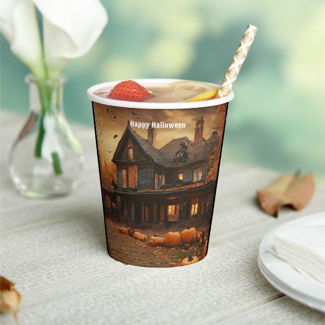 Spooky House Pumpkin Halloween Collection Paper Cups (Insitu)