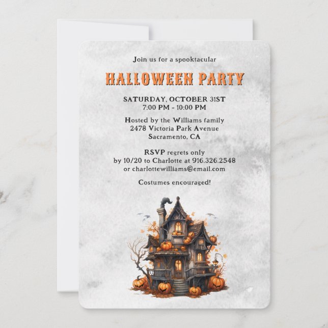 Spooky House Pumpkins Ghost Halloween Party Invitation (Front)