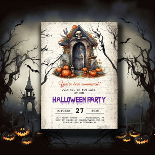 Spooky House Skull Pumpkins Halloween Party Invitation