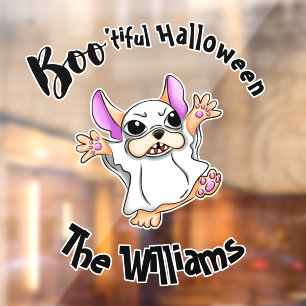Spooky Hugs: Cute Bulldog Boo ghost Halloween Window Cling