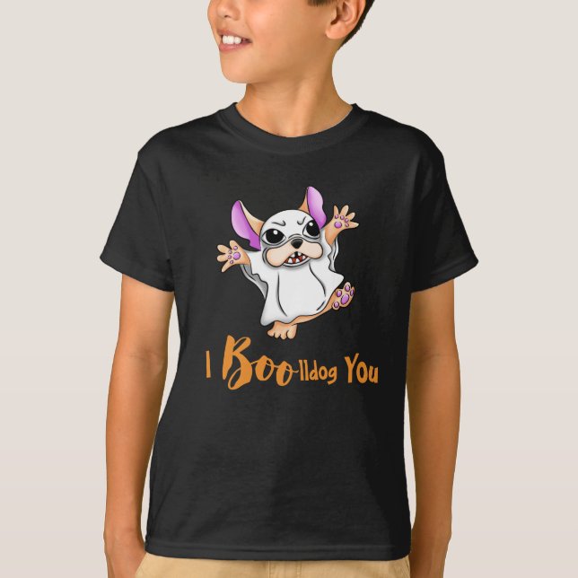 Spooky Hugs: Cute French Bulldog Boo Halloween T-Shirt (Front)