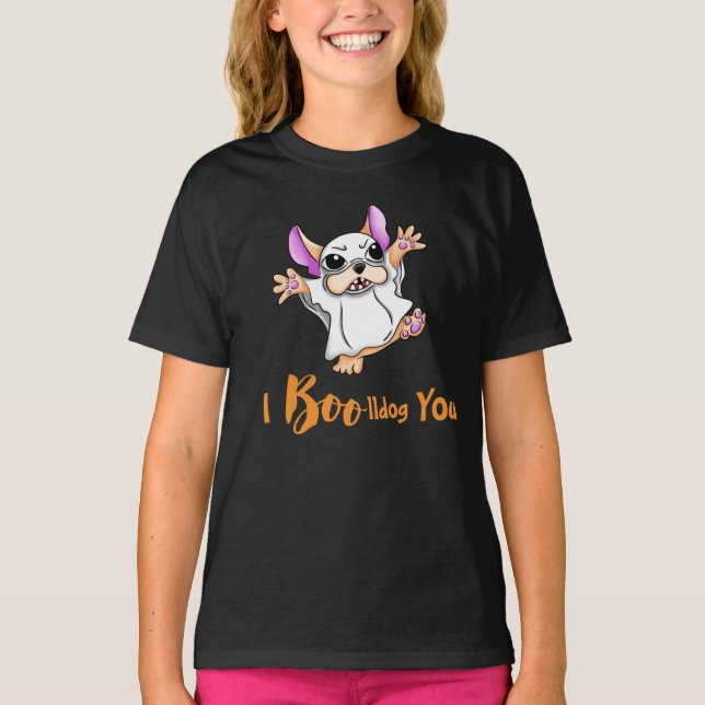 Spooky Hugs: Cute French Bulldog Boo Halloween T-Shirt (Front)