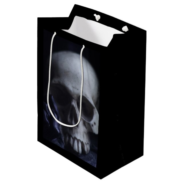 Spooky Human Skull Grim Black White Photography Medium Gift Bag (Front Angled)