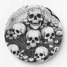 Spooky Human Skulls Spiders Cobwebs Bats Halloween
