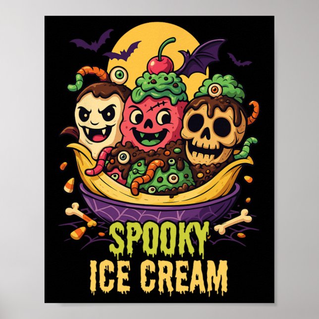 Spooky Ice Cream Dessert Halloween Design  Poster (Front)