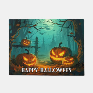 Spooky Illuminating Pumpkins   Happy Halloween Doormat