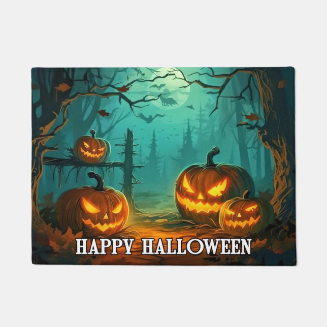 Spooky Illuminating Pumpkins | Happy Halloween Doormat (Front)