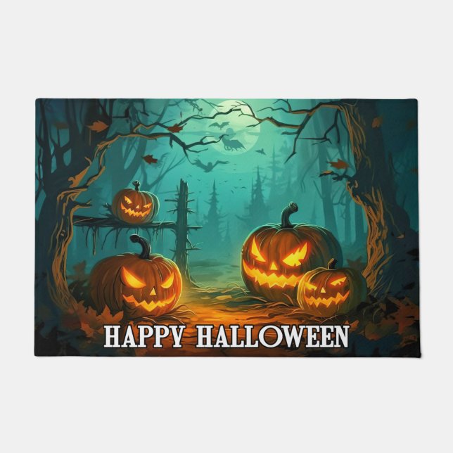 Spooky Illuminating Pumpkins | Happy Halloween Doormat (Front)