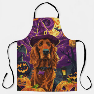 Spooky Irish Red Setter Halloween Witch Pumpkin  Apron
