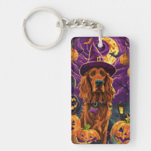 Spooky Irish Red Setter Halloween Witch Pumpkin  Key Ring