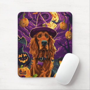 Spooky Irish Red Setter Halloween Witch Pumpkin  Mouse Mat