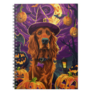 Spooky Irish Red Setter Halloween Witch Pumpkin Notebook