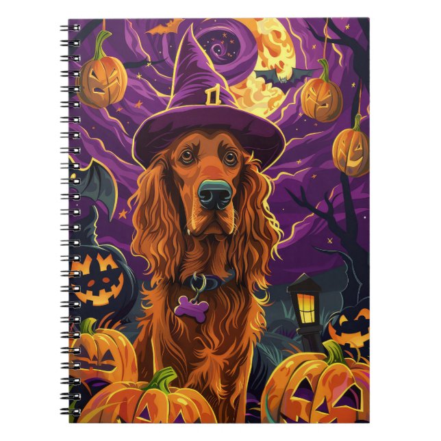 Spooky Irish Red Setter Halloween Witch Pumpkin  Notebook (Front)