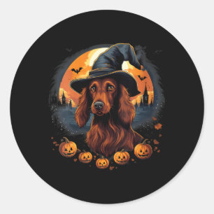 Spooky Irish Setter Dog Witch Halloween V-Neck Classic Round Sticker