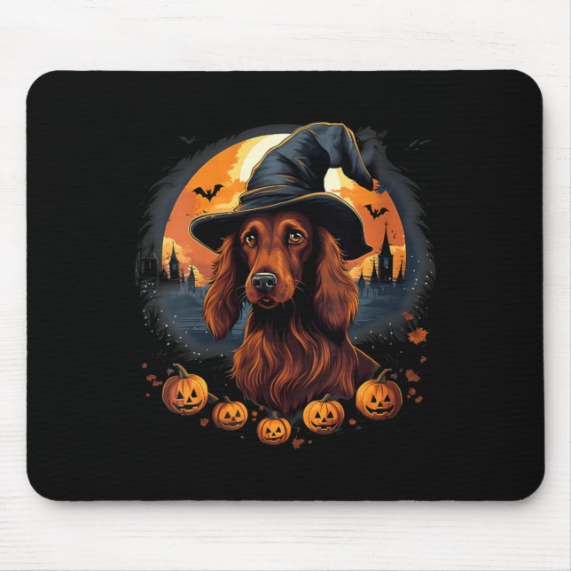 Spooky Irish Setter Dog Witch Halloween V-Neck Mouse Mat (Front)