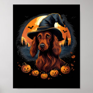 Spooky Irish Setter Dog Witch Halloween V-Neck Poster