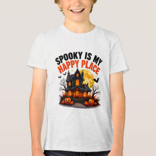 Spooky Is My Happy Place Haunted House Autumn Tri-Blend Shirt