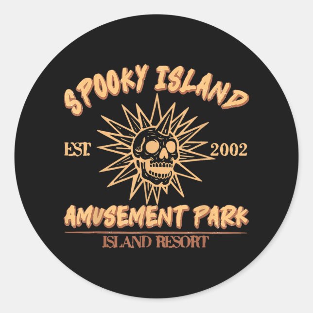 Spooky Island Est 2002 Amusement Park Skull Hallow Classic Round Sticker (Front)
