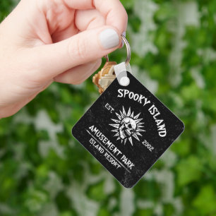 Spooky Island Est 2002 Amusement Park Skull Key Ring