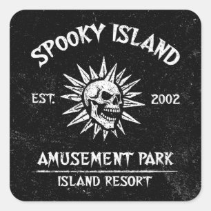 Spooky Island Est 2002 Amusement Park Skull Square Sticker