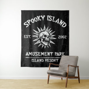 Spooky Island Est 2002 Amusement Park Skull Tapestry