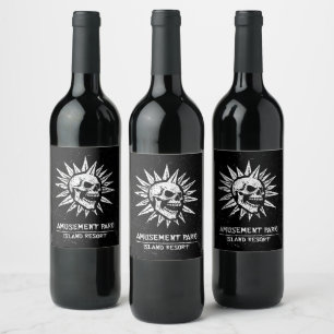Spooky Island Est 2002 Amusement Park Skull Wine Label
