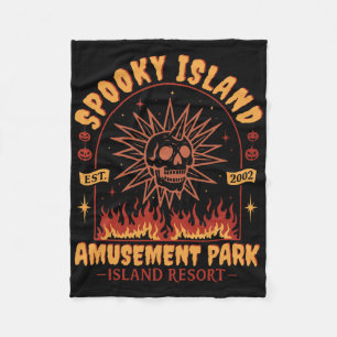 Spooky Island Vintage Skull Flame Retro Halloween  Fleece Blanket