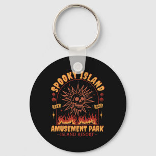 Spooky Island Vintage Skull Flame Retro Halloween Key Ring