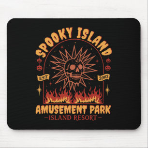 Spooky Island Vintage Skull Flame Retro Halloween Mouse Mat