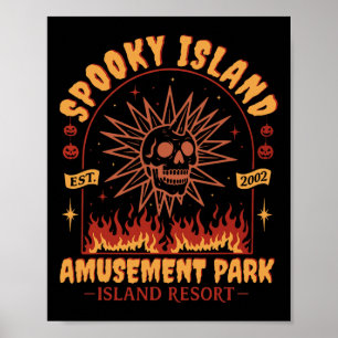 Spooky Island Vintage Skull Flame Retro Halloween  Poster
